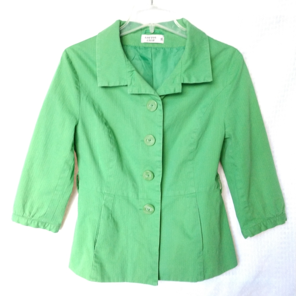 Cute Cotton Club Retro Jacket Blazer Green 3/4 Sleeve Medium Small Chest 34"